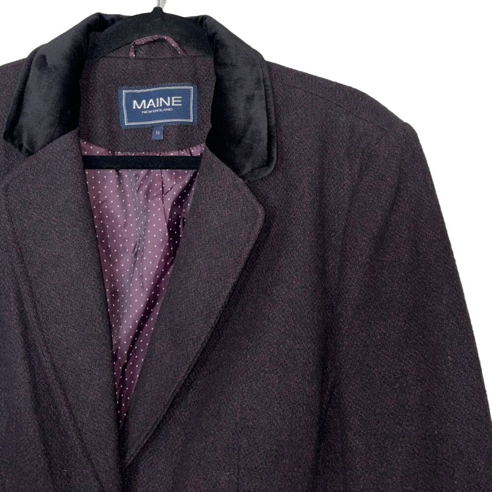 Maine New England Brown Wool Blend Two Button Blazer with Velvet Trim - Size 12